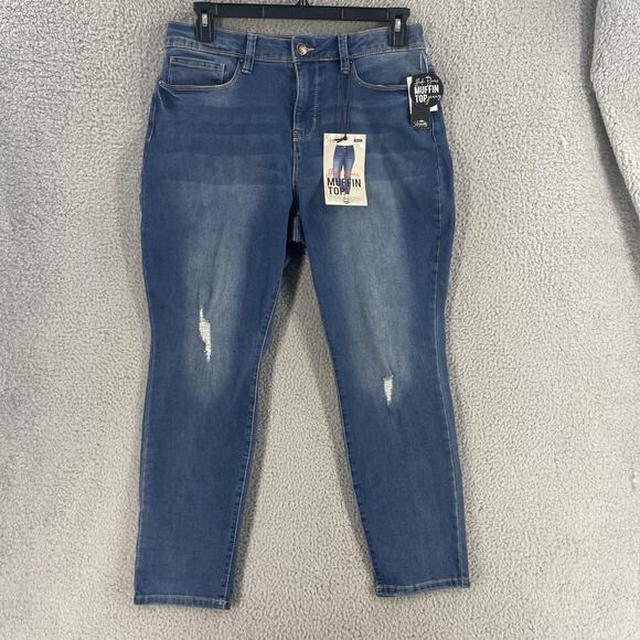 Royalty For Me Jeans Womens 14P x26 Blue Ankle High-Rise Skinny Petite Rip Tear - Picture 15 of 15
